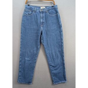 LL Bean Flannel Lined Plaid Denim Jeans Women's 12 Relaxed Fit High Rise Blue